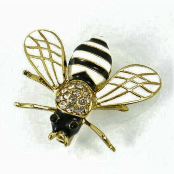Lirrio's Closet Jewelry - B&W Enamel Rhinestones Bee Brooch NWT-